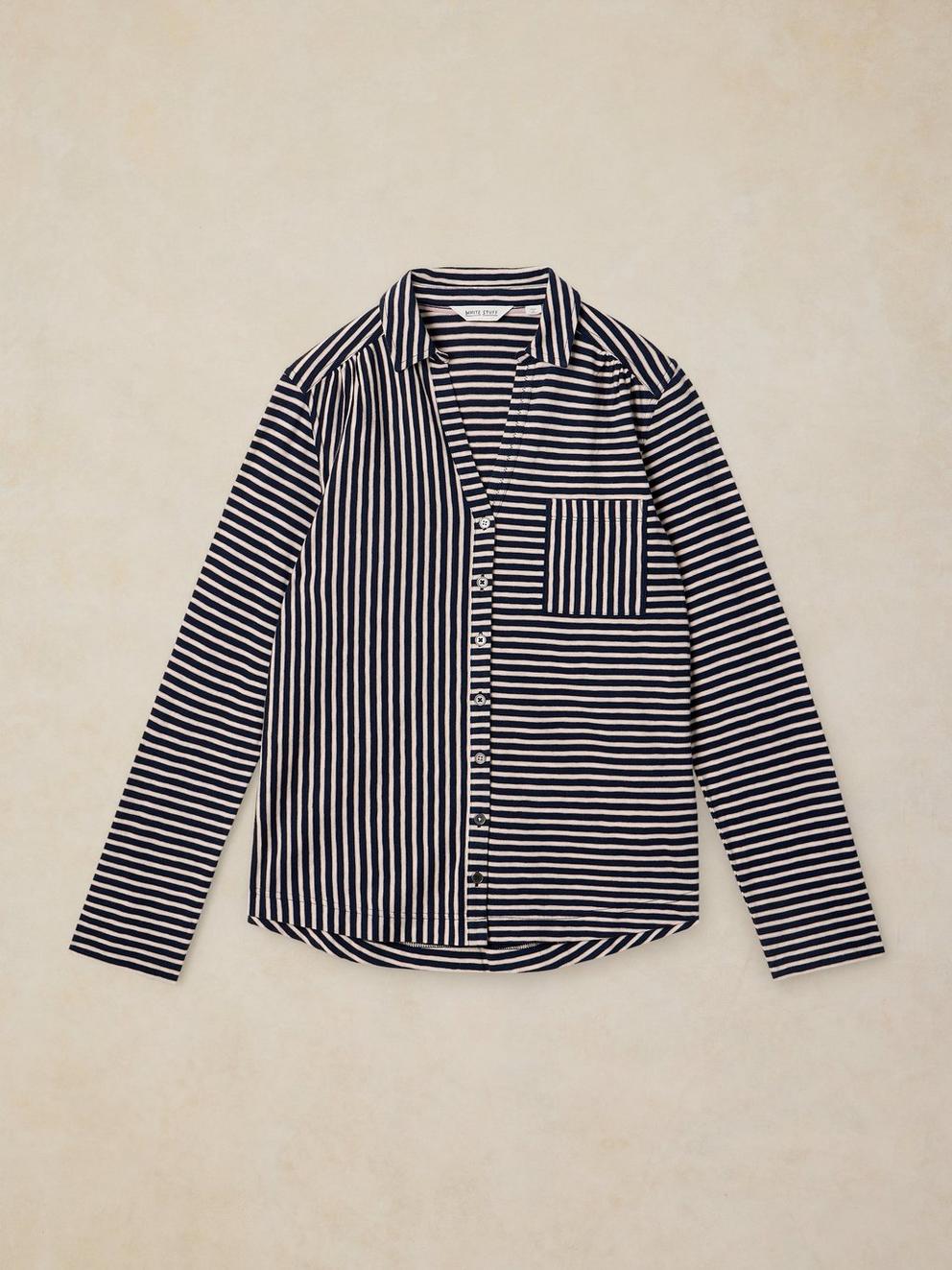 ANNIE STRIPE JERSEY SHIRT in NAVY MULTI - FLAT FRONT