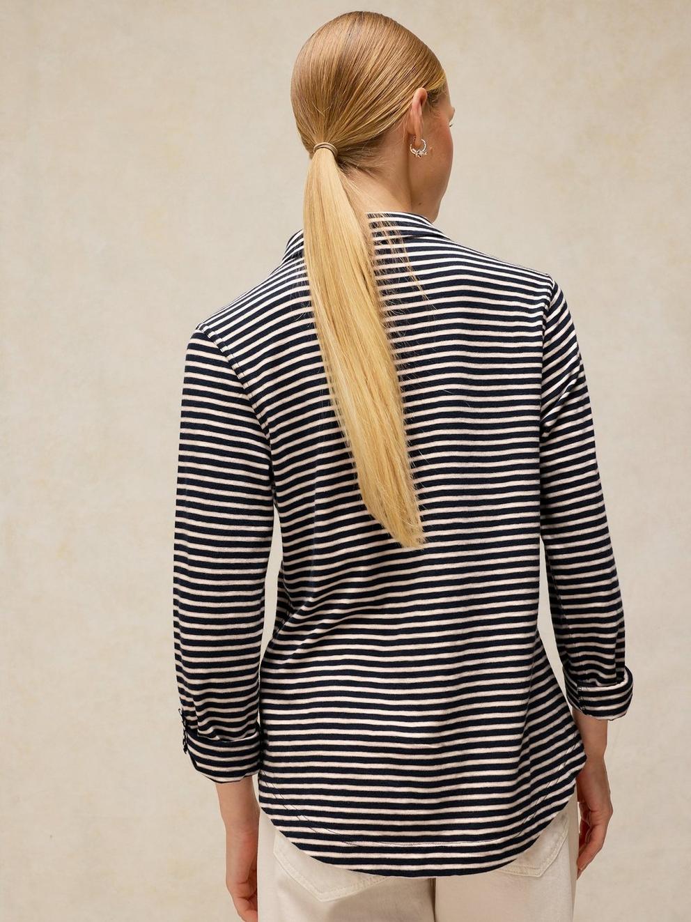 ANNIE STRIPE JERSEY SHIRT in NAVY MULTI - MODEL BACK