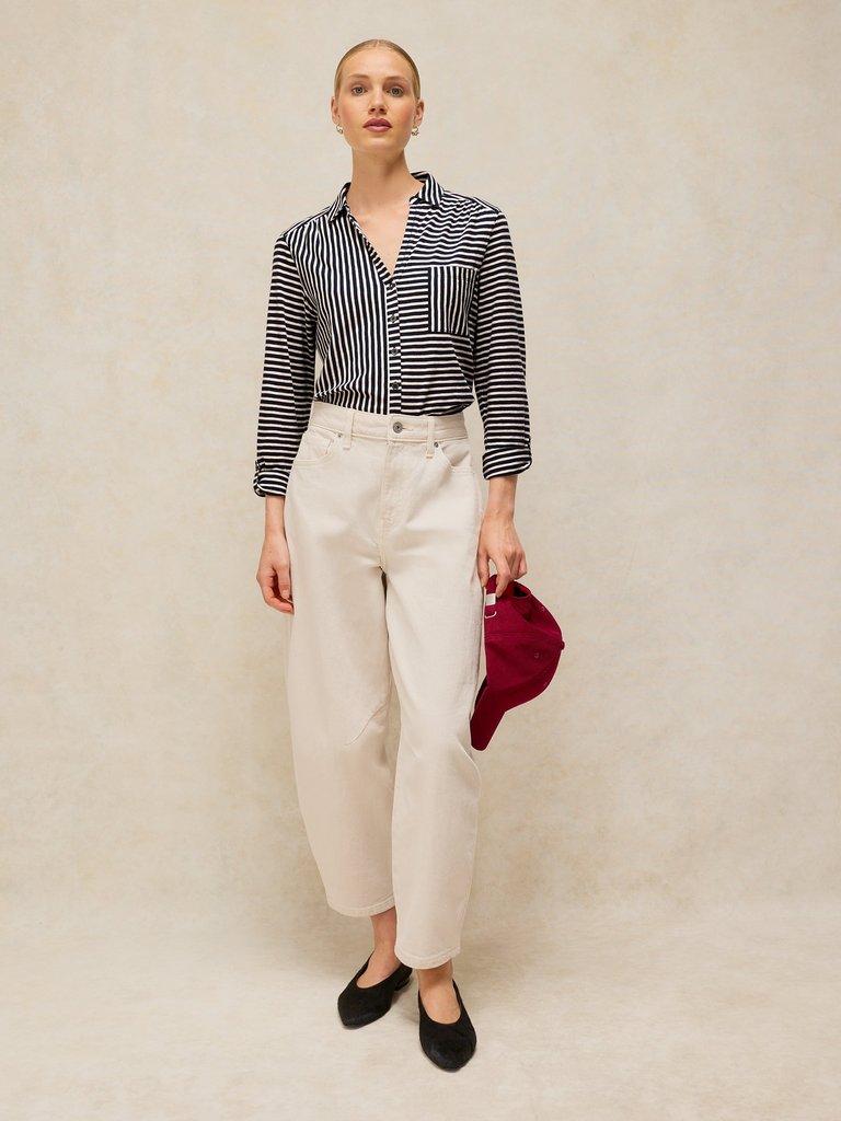ANNIE STRIPE JERSEY SHIRT in NAVY MULTI - MODEL FRONT