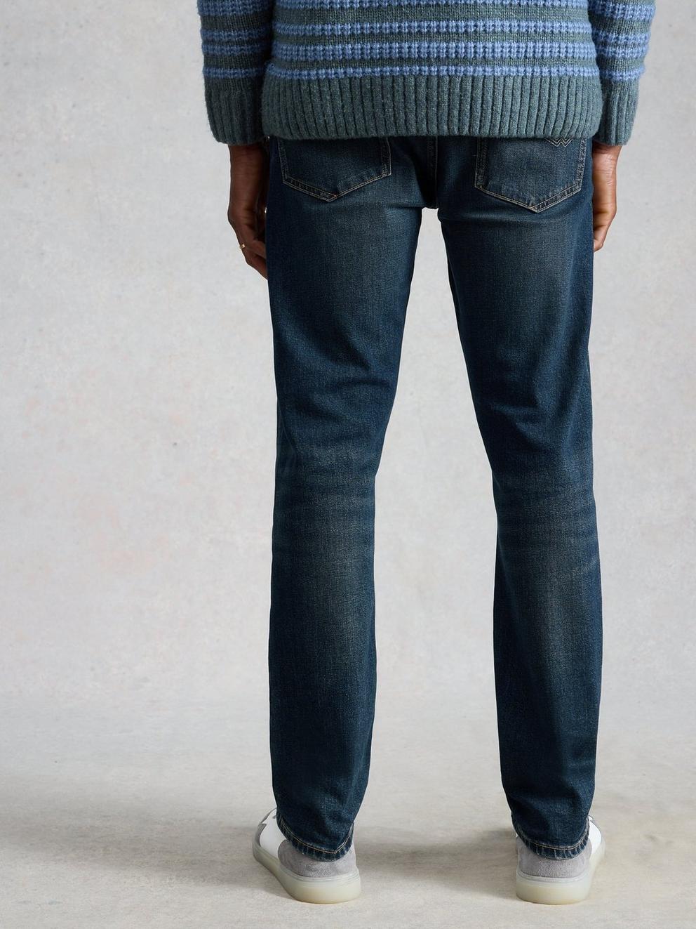 Seaton Straight Jean in DK BLUE - MODEL BACK