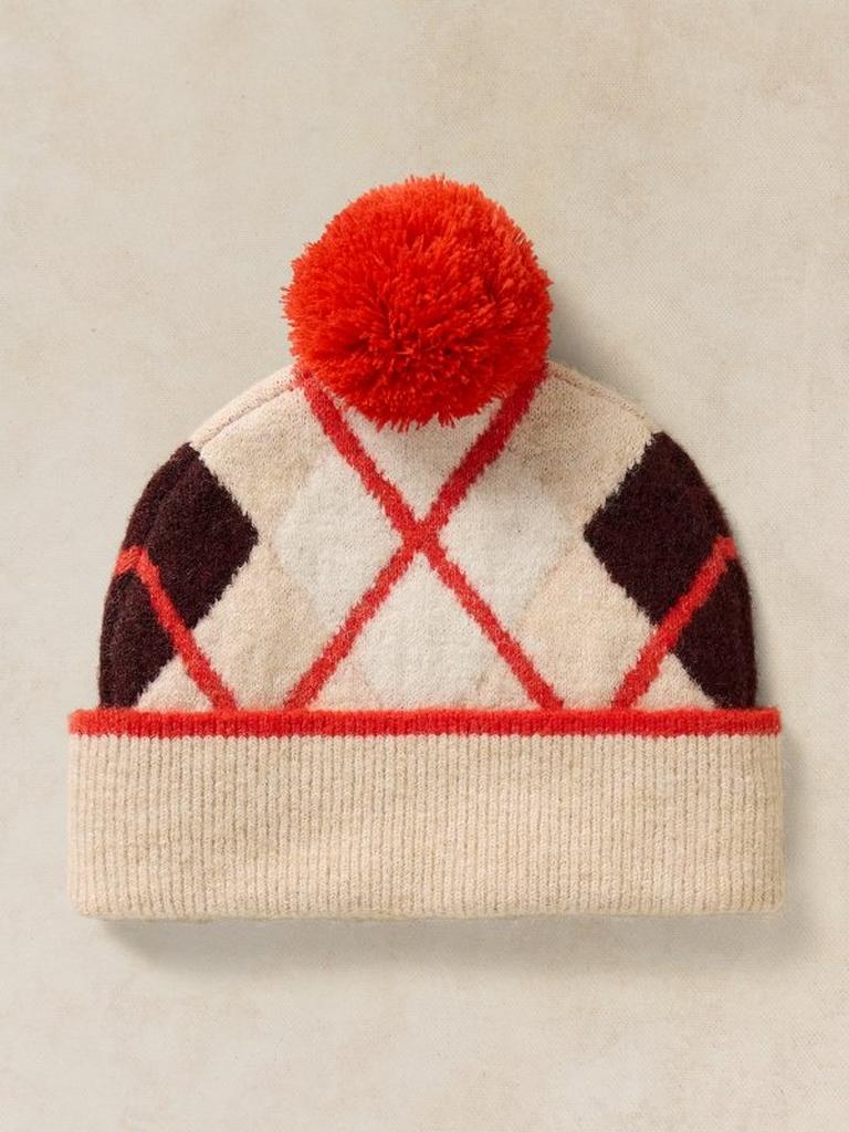 ARGYLE BEANIE in NAT MLT - FLAT FRONT