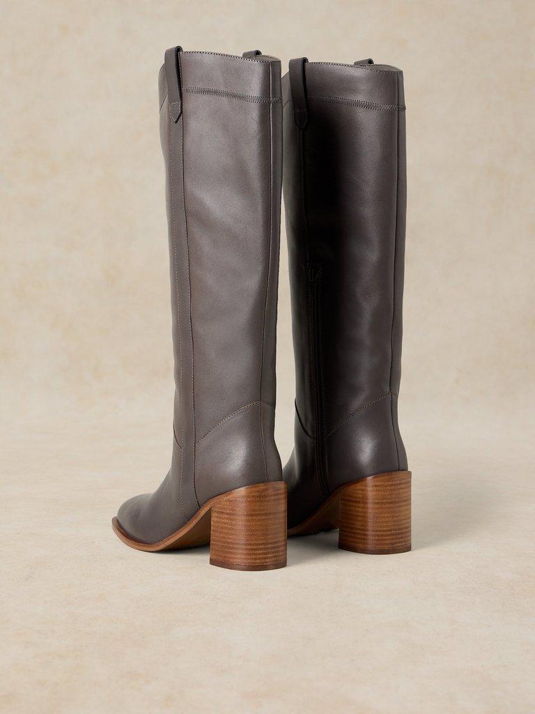ISLA LEATHER KNEE HIGH BOOT in DK GREY - FLAT BACK
