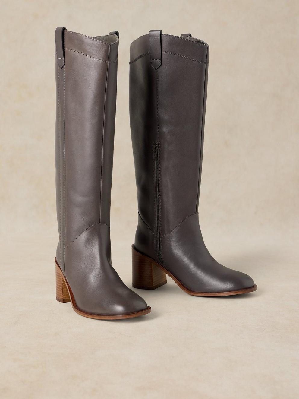 ISLA LEATHER KNEE HIGH BOOT in DK GREY - FLAT FRONT