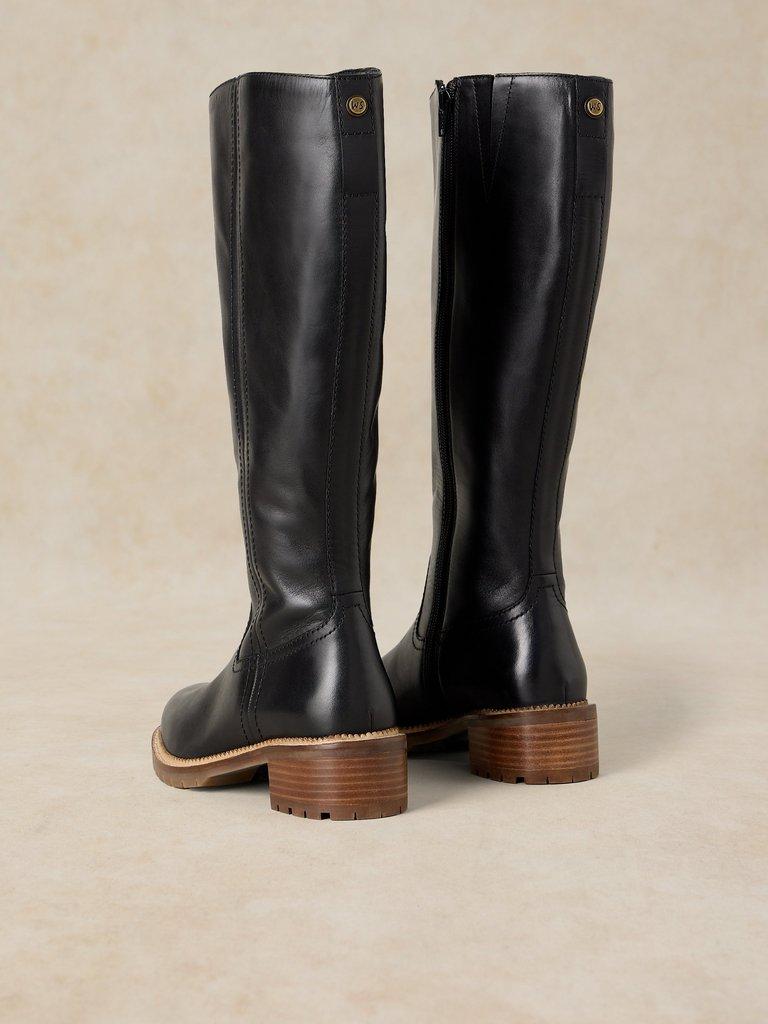 SERENA LEATHER KNEE HIGH BOOT in PURE BLK - FLAT BACK