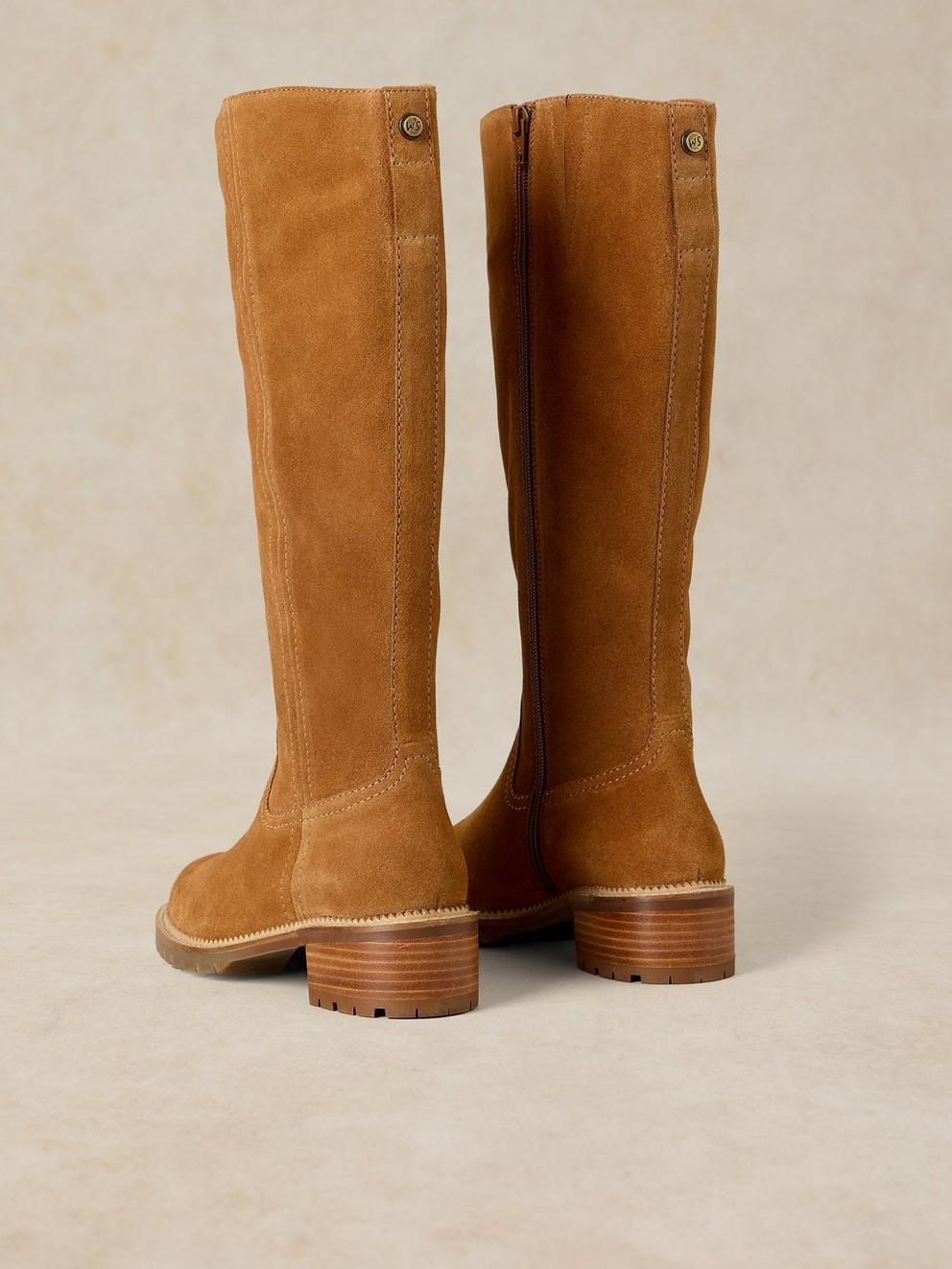 SERENA SUEDE KNEE HIGH BOOT in MID TAN - FLAT BACK
