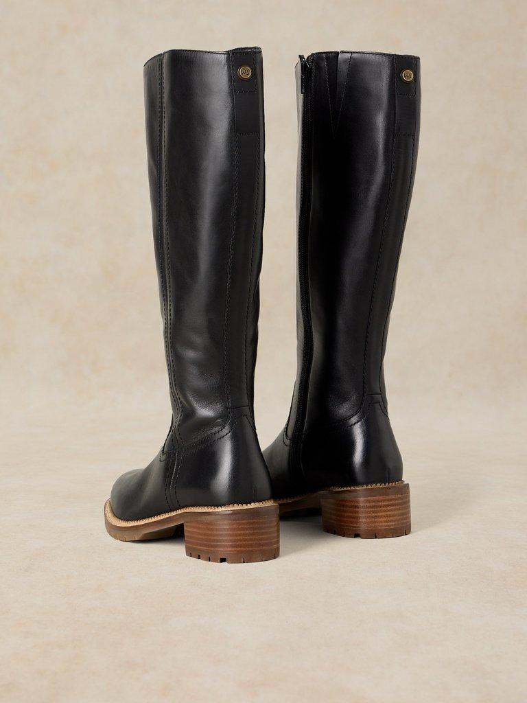 WIDE FIT LEATHER SERENA BOOT in PURE BLK - FLAT BACK