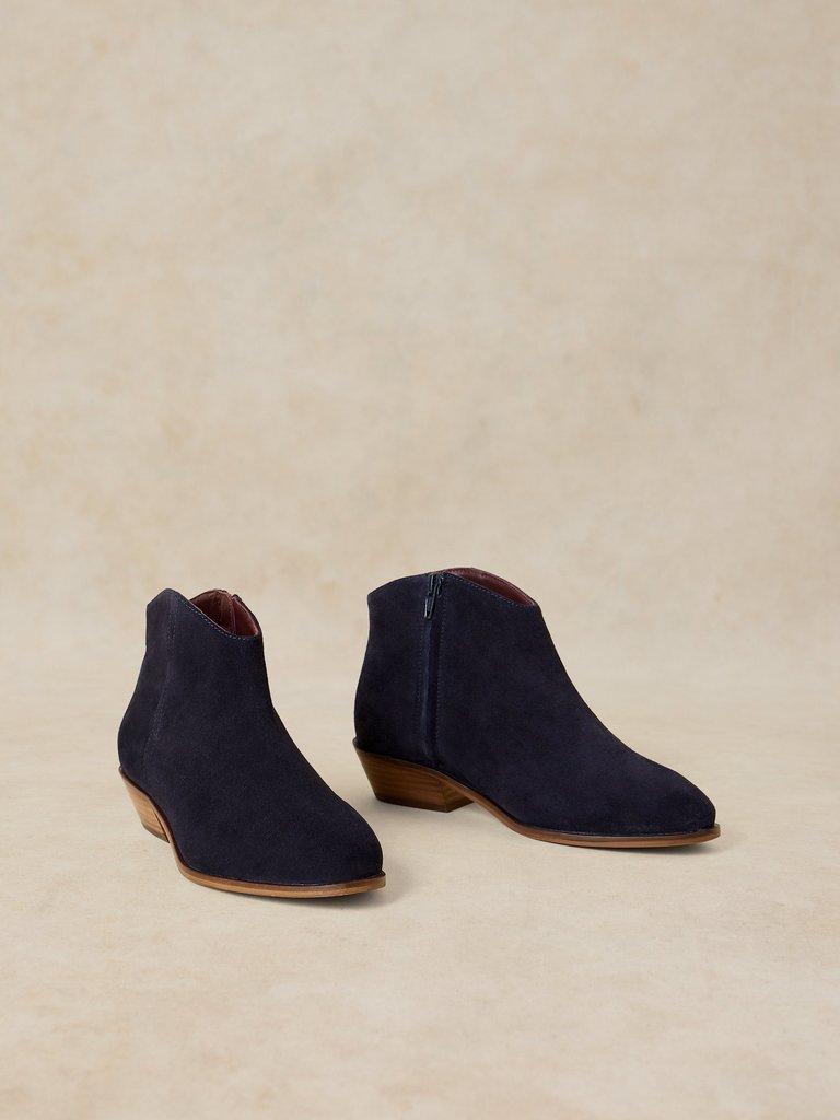 WIDE FIT SUEDE ANKLE BOOT in DARK NAVY - FLAT FRONT