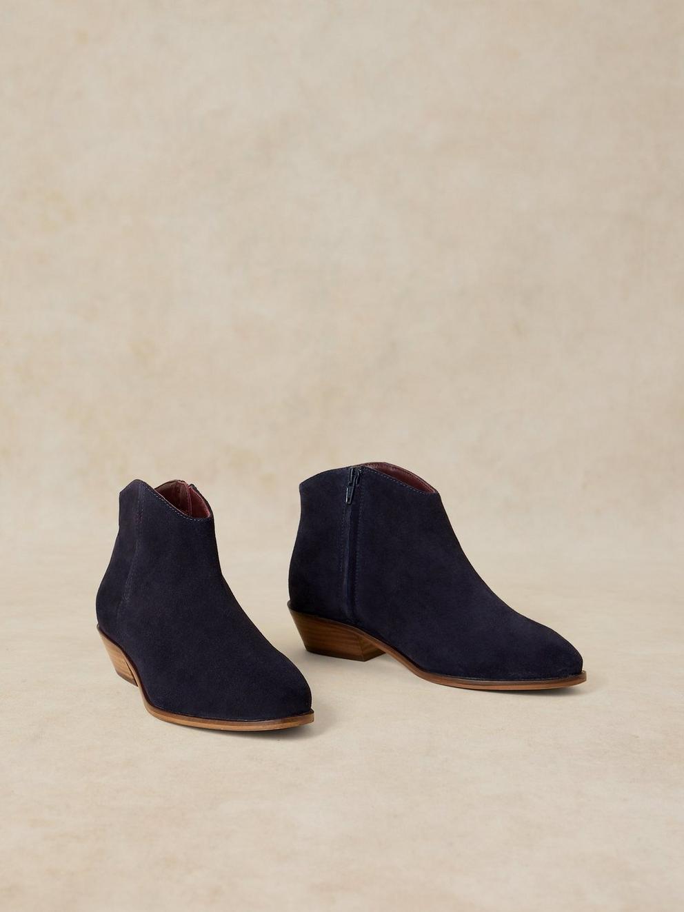 WIDE FIT SUEDE ANKLE BOOT in DARK NAVY - FLAT FRONT
