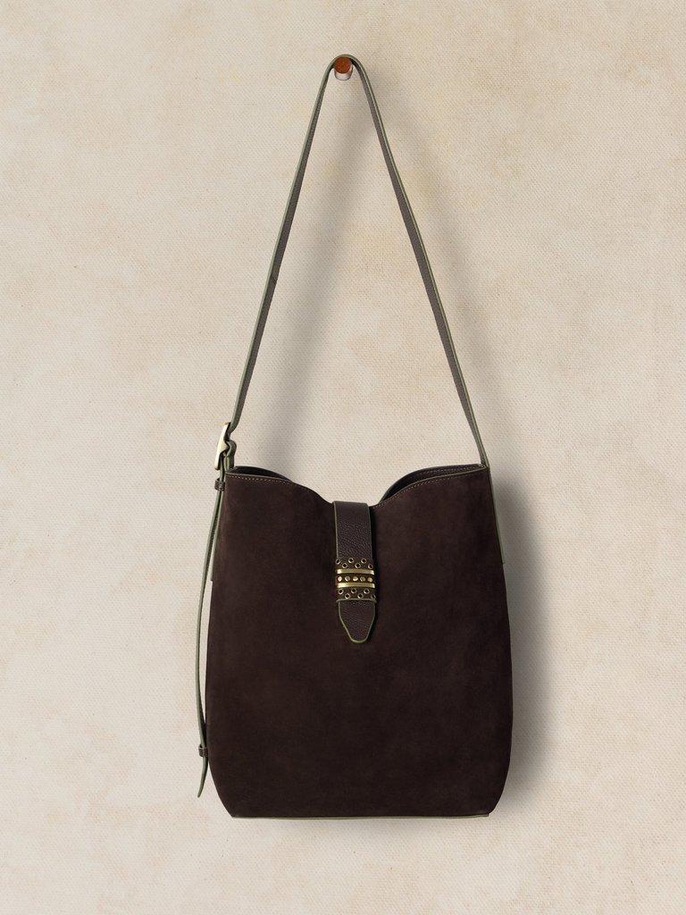 STEVIE BUCKET BAG in DK BROWN - FLAT FRONT