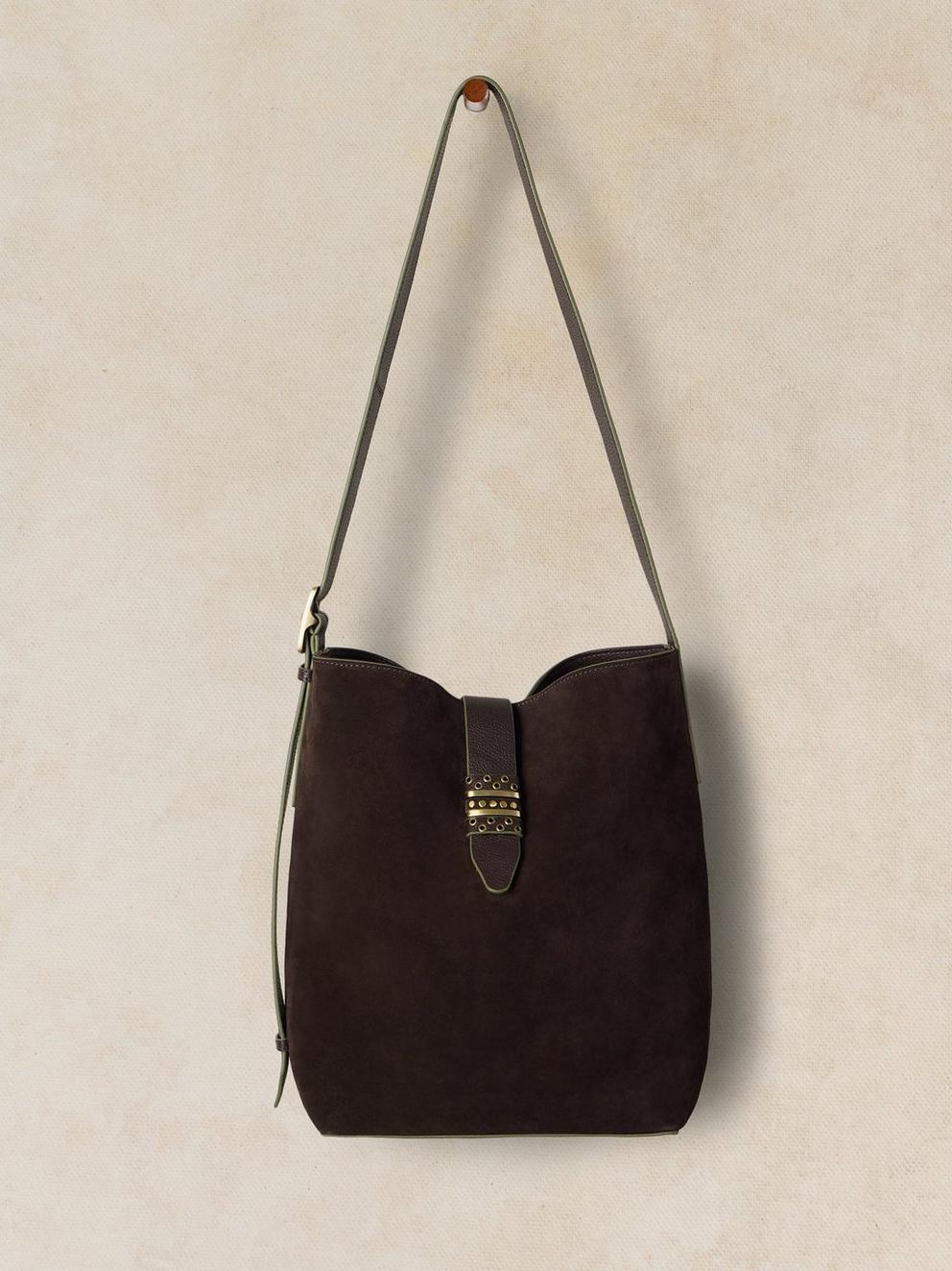 STEVIE BUCKET BAG in DK BROWN - FLAT FRONT