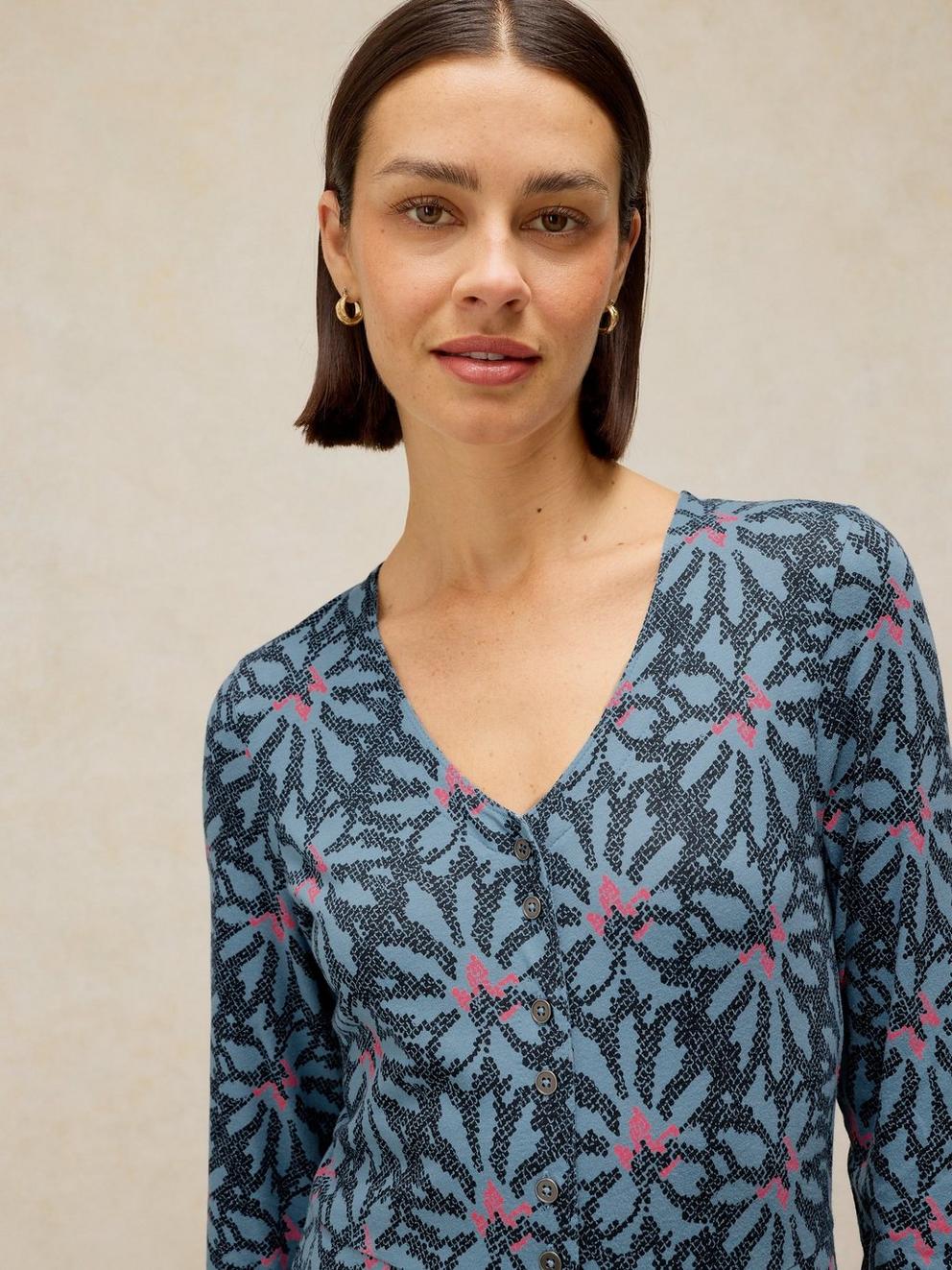 REESE BUTTON THROUGH DRESS in BLUE PR - MODEL FRONT