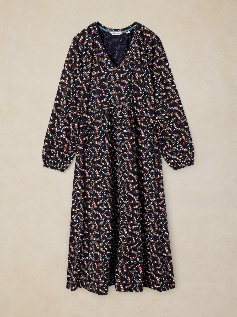 HARPER JERSEY DRESS in NAVY MULTI - FLAT FRONT