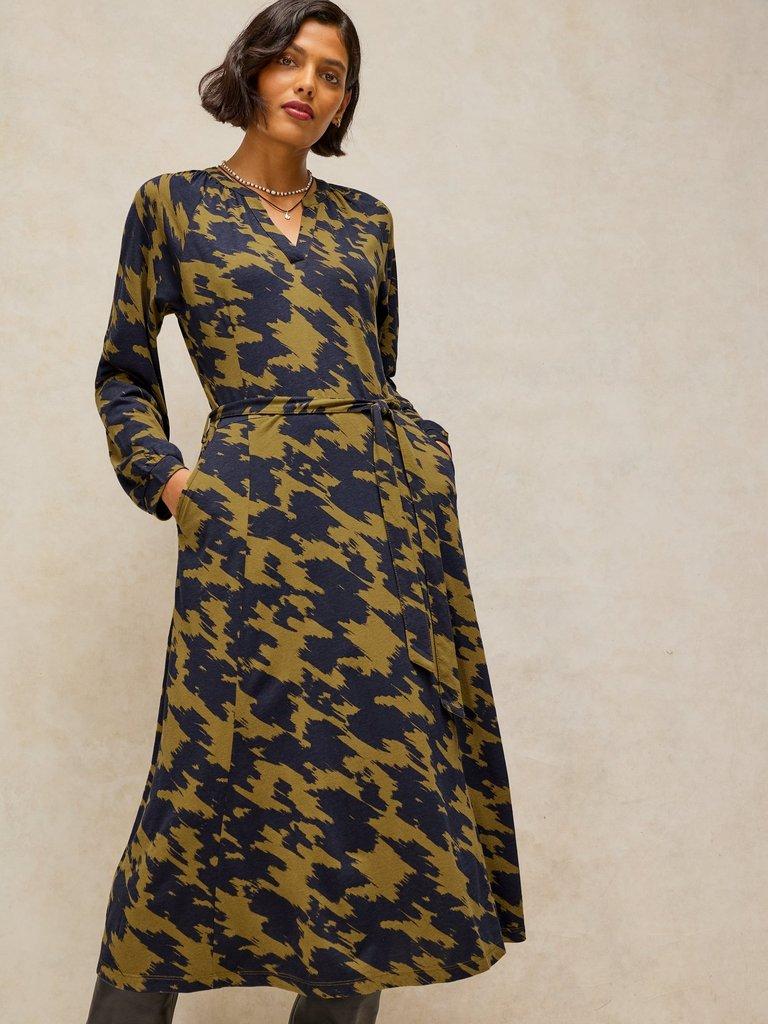 AMARA JERSEY DRESS in GREEN MLT - MODEL FRONT