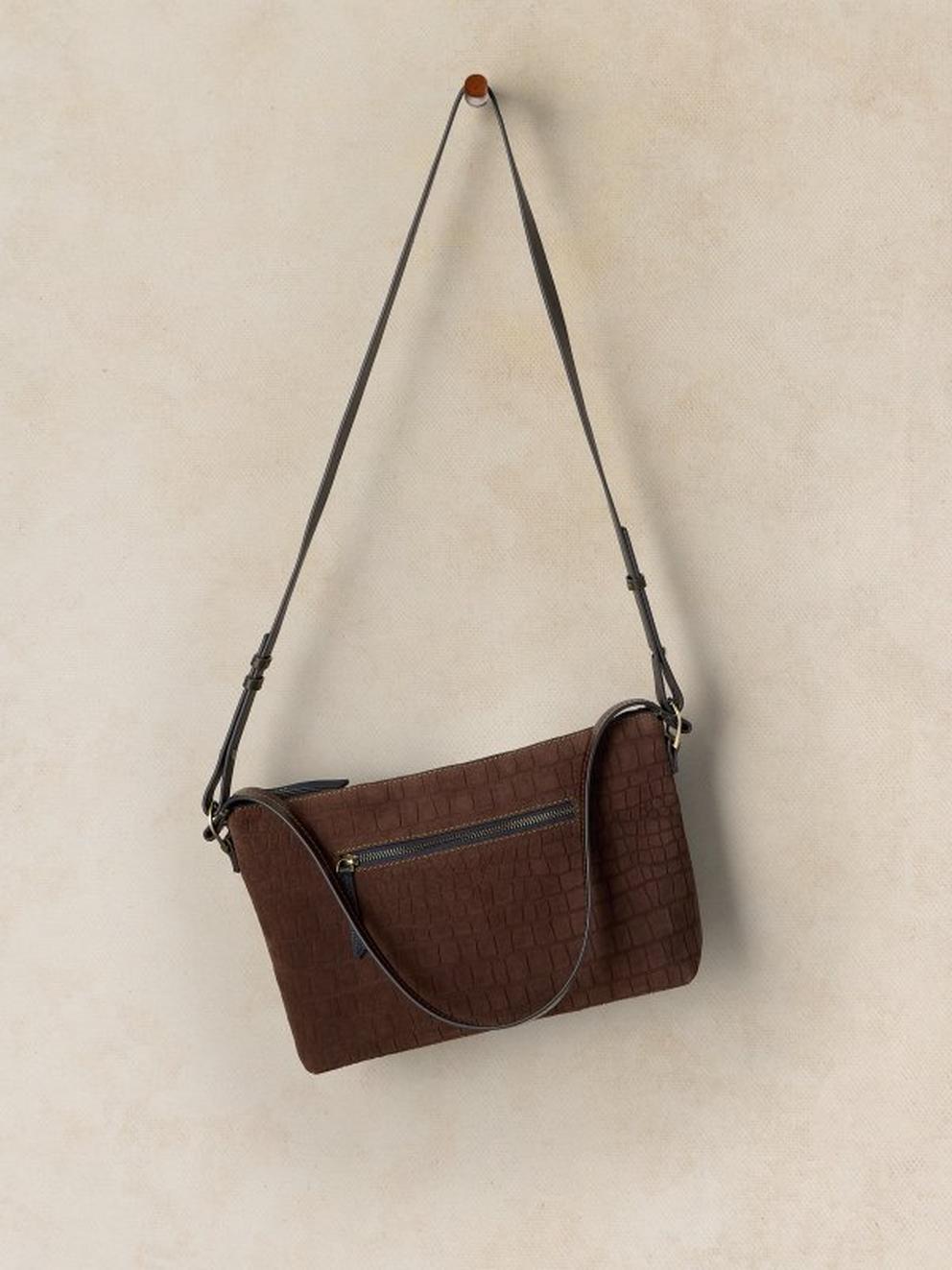 FRAN LANDSCAPE LEATHER BAG in DK BROWN - FLAT FRONT