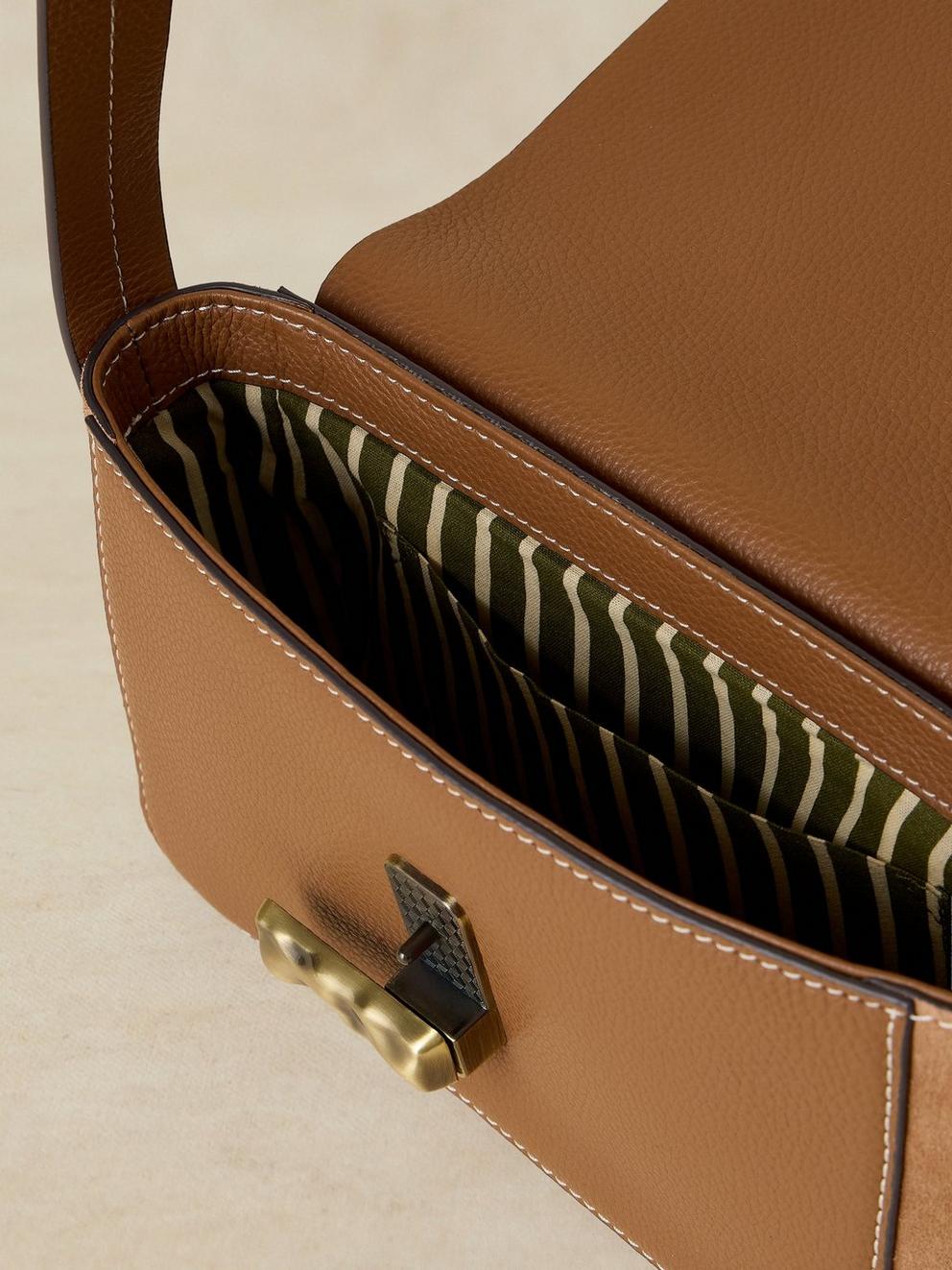 MINI LAILA LOCK CROSSBODY BAG in LIGHT TAN - FLAT DETAIL