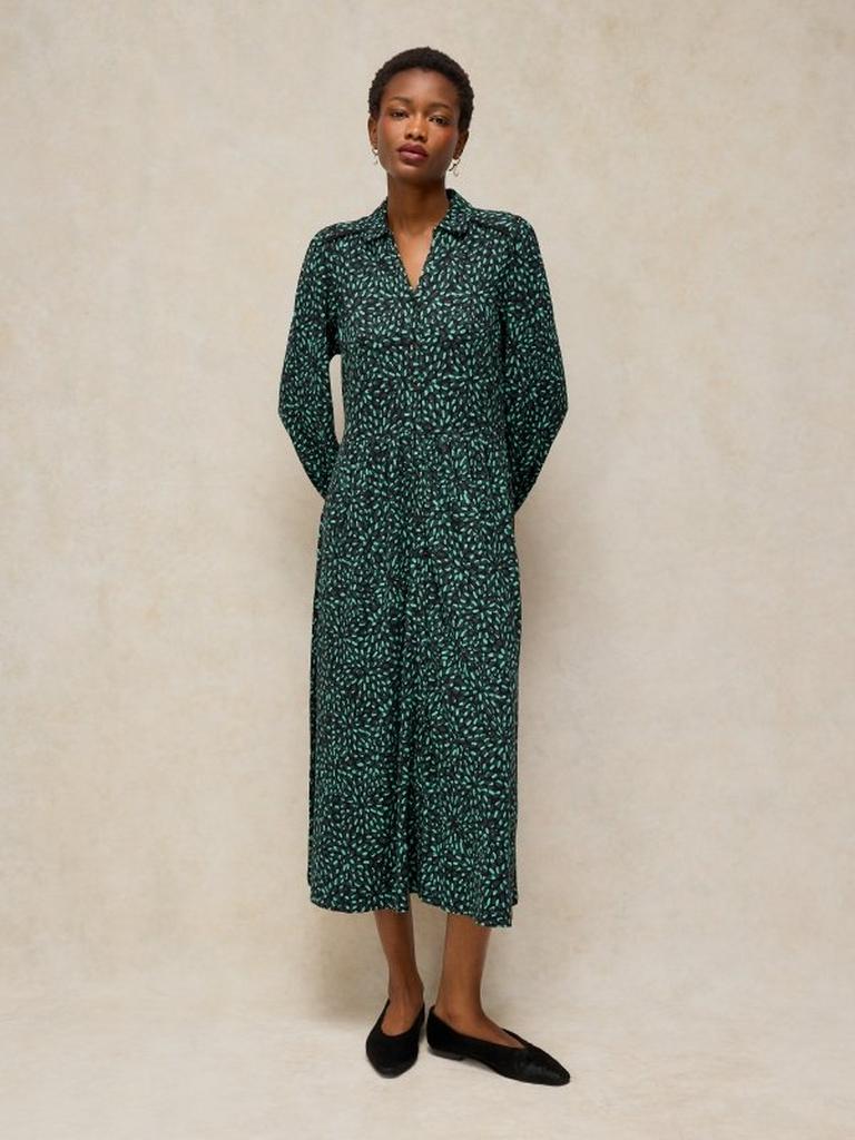 REEGAN JERSEY DRESS in GREEN MLT - MODEL FRONT