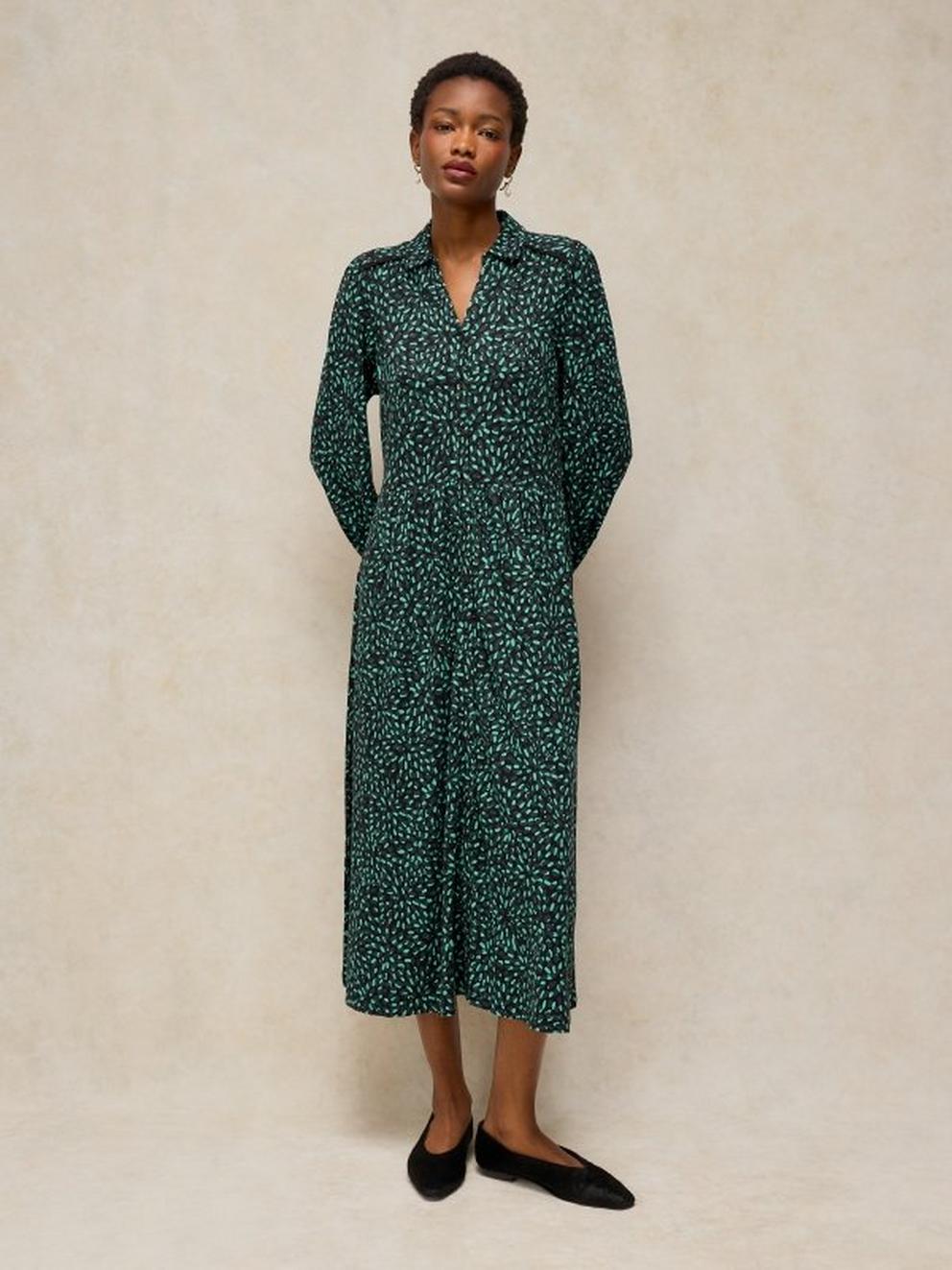 REEGAN JERSEY DRESS in GREEN MLT - MODEL FRONT