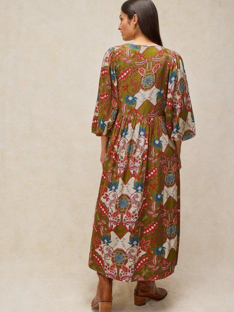 MATILDA DRESS in GREEN MLT - MODEL BACK