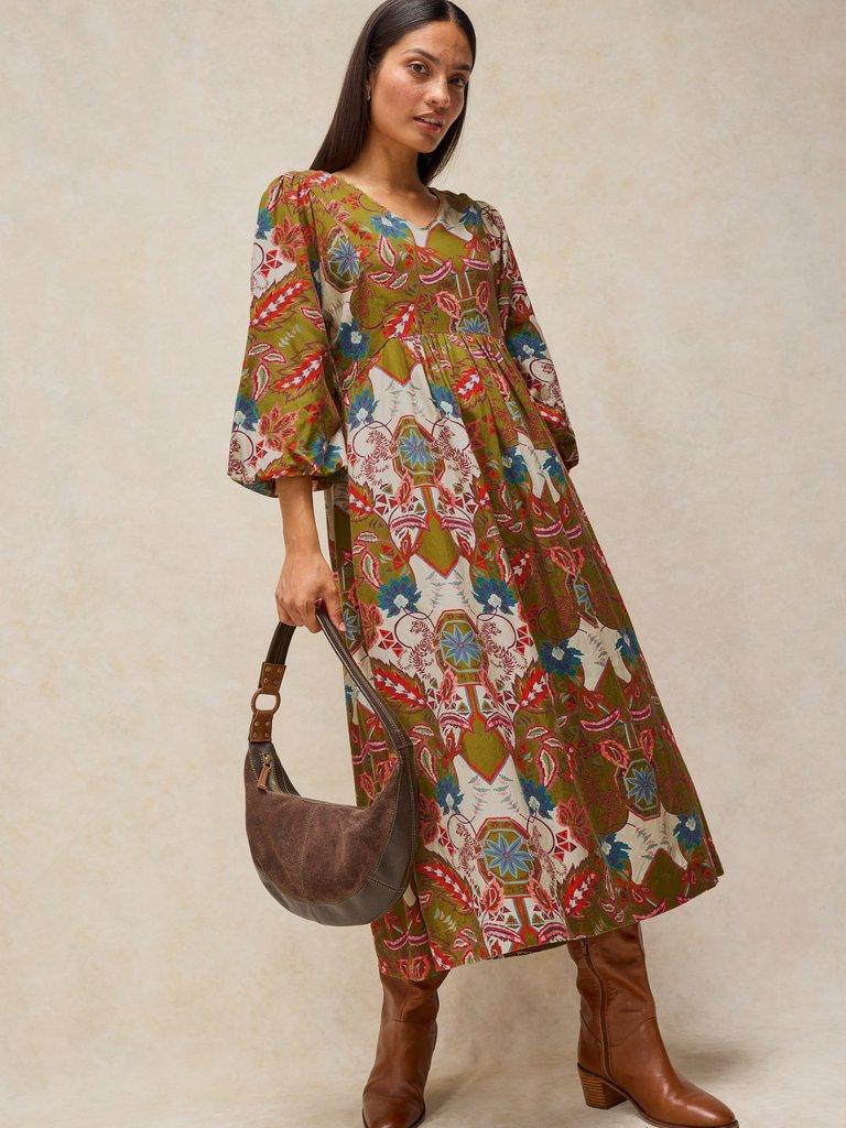 MATILDA DRESS in GREEN MLT - MODEL DETAIL