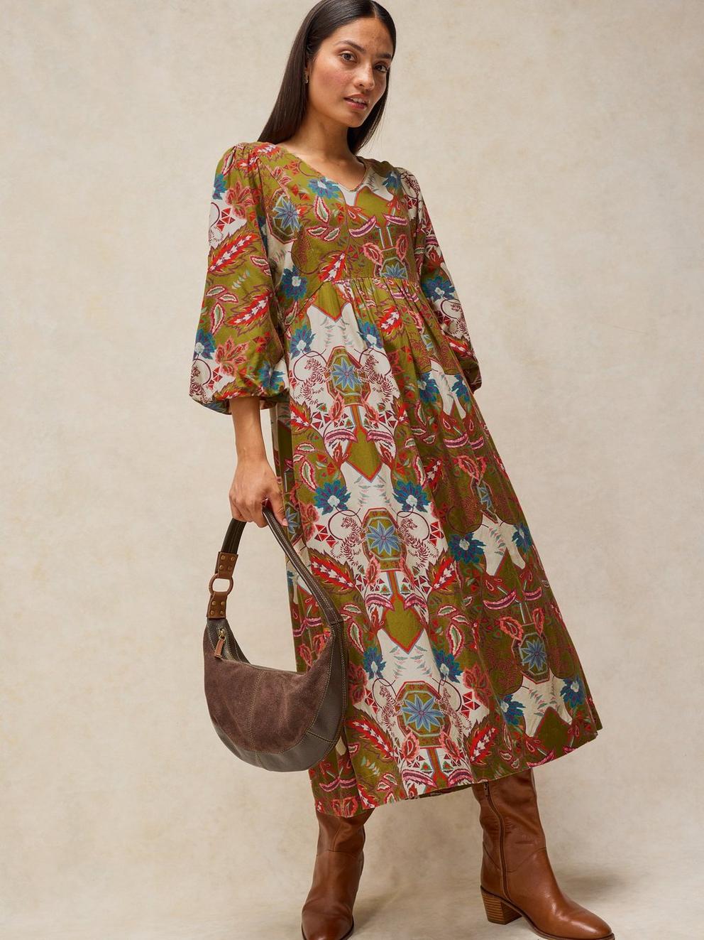 MATILDA DRESS in GREEN MLT - MODEL DETAIL