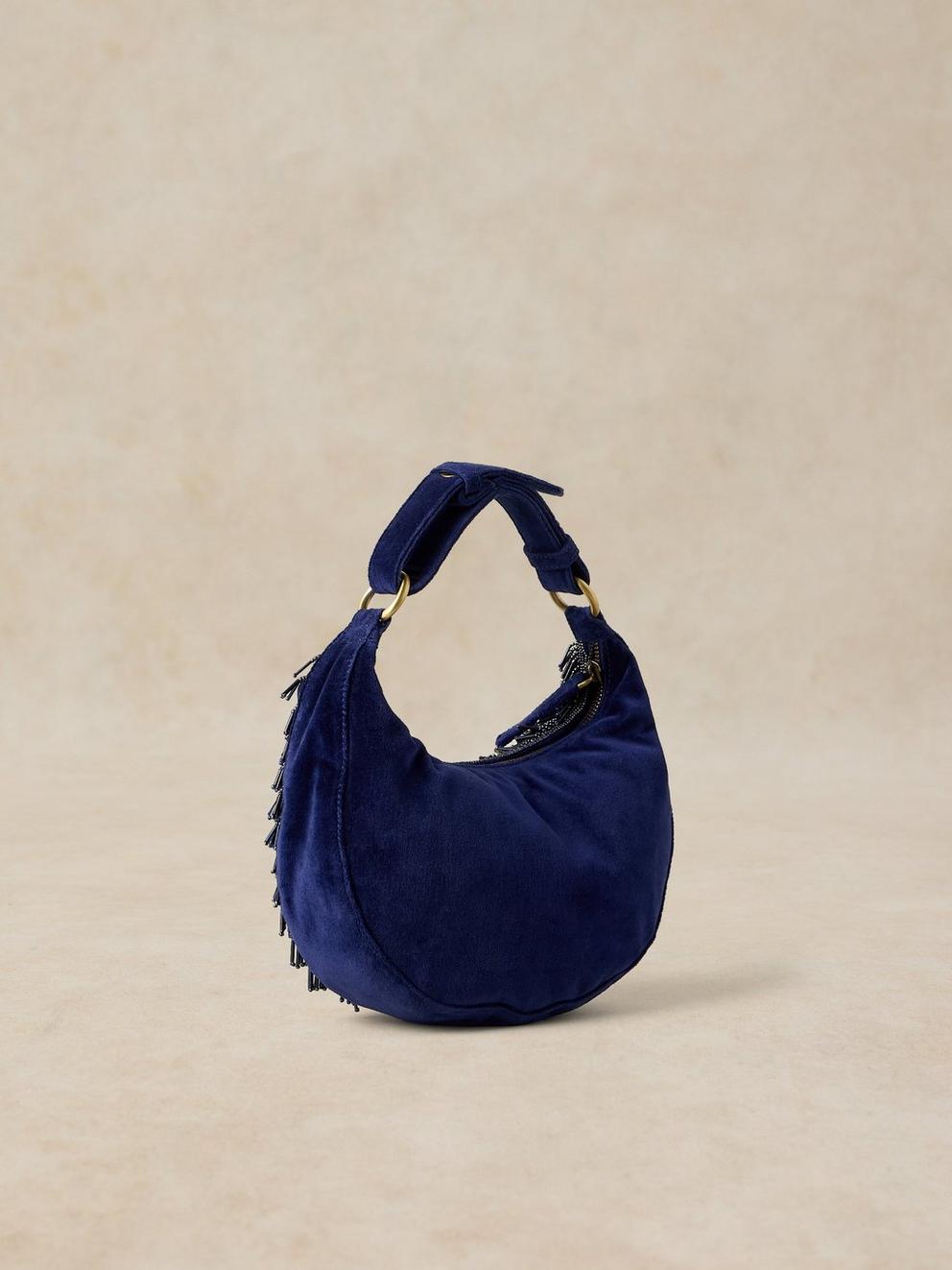 TIA TASSEL PARTY BAG in MID BLUE - FLAT BACK