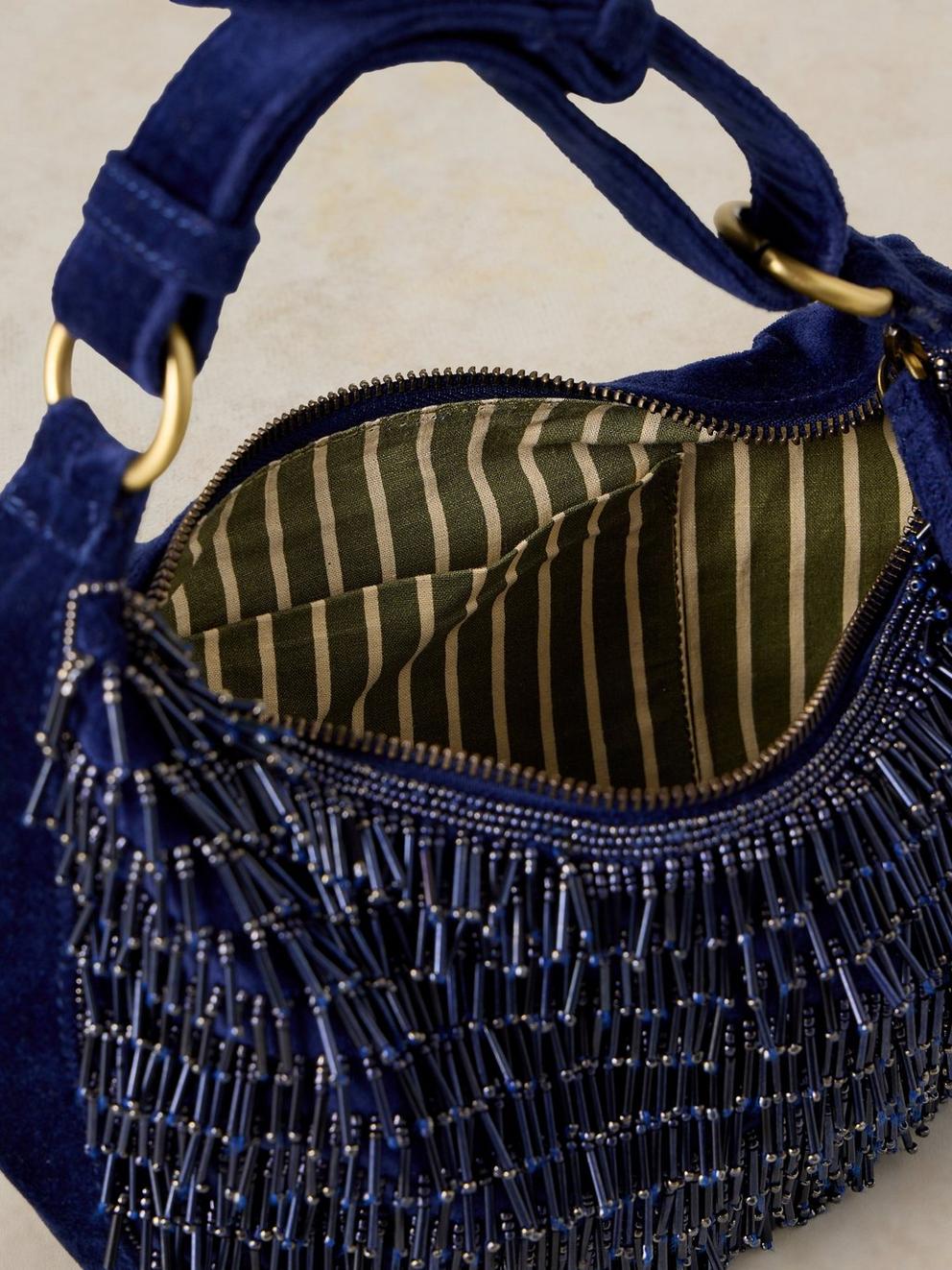 TIA TASSEL PARTY BAG in MID BLUE - FLAT DETAIL
