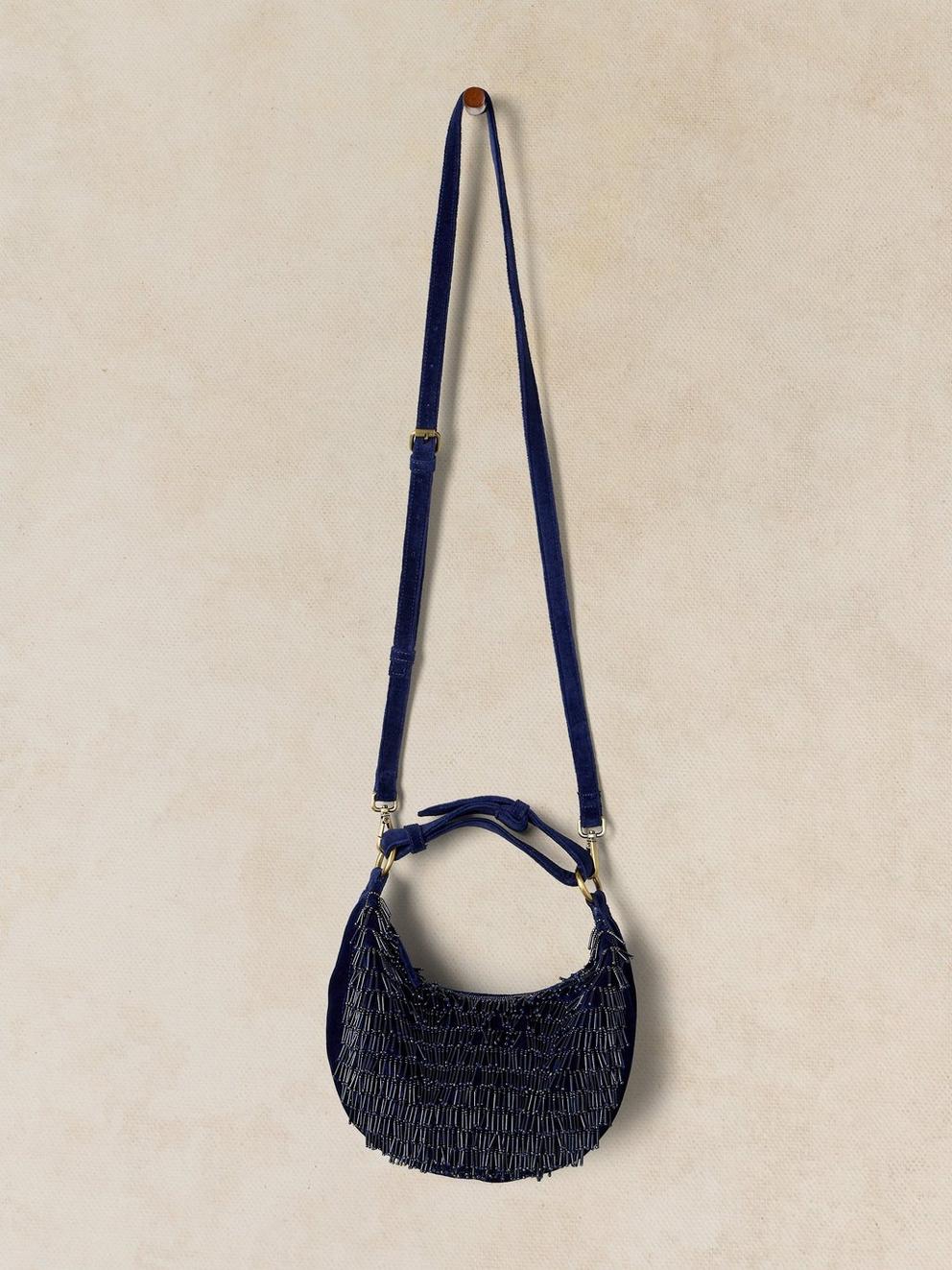 TIA TASSEL PARTY BAG in MID BLUE - FLAT FRONT