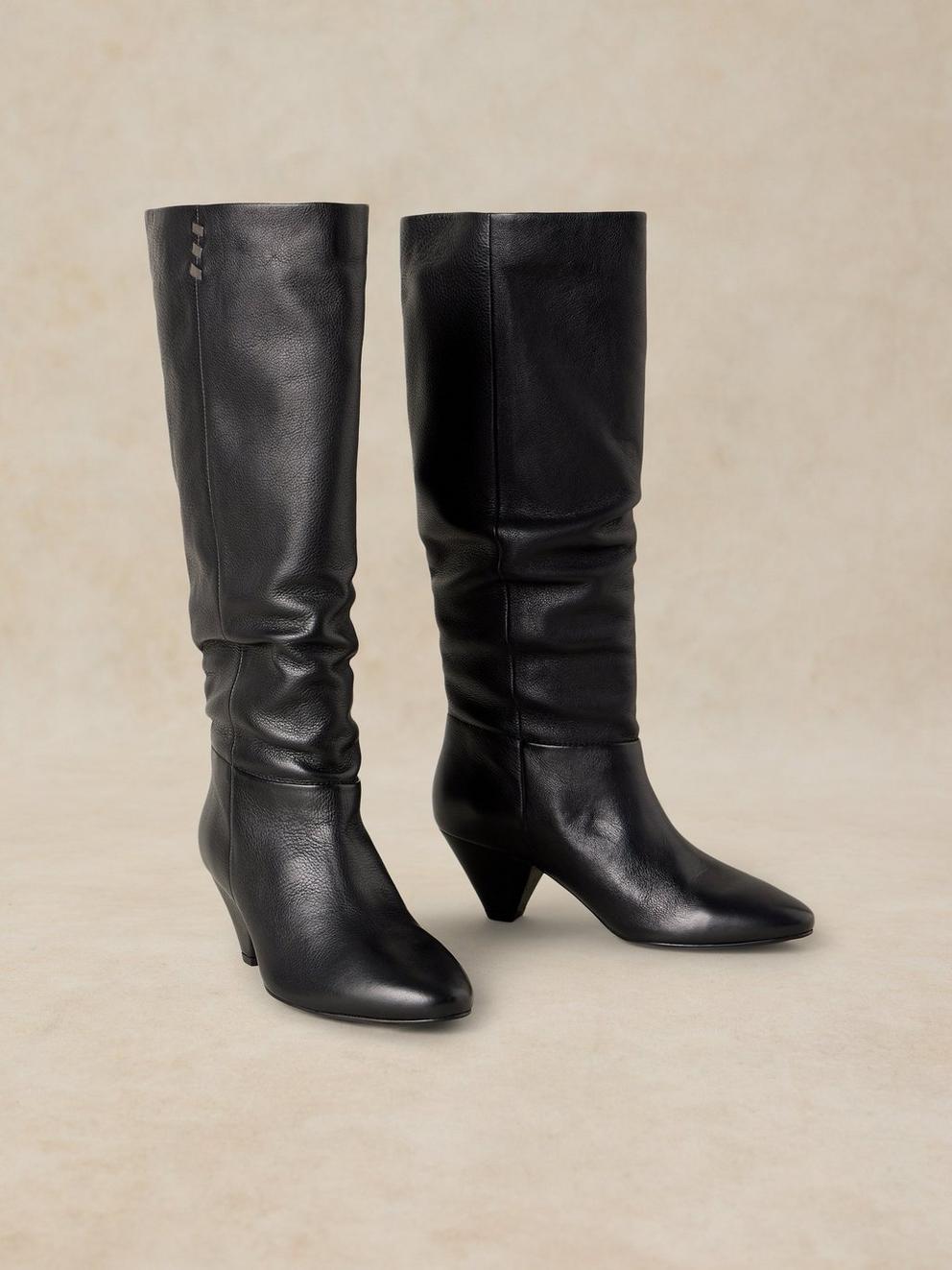 CHRISSIE KNEE HIGH SLOUCH BOOT in PURE BLK - FLAT FRONT