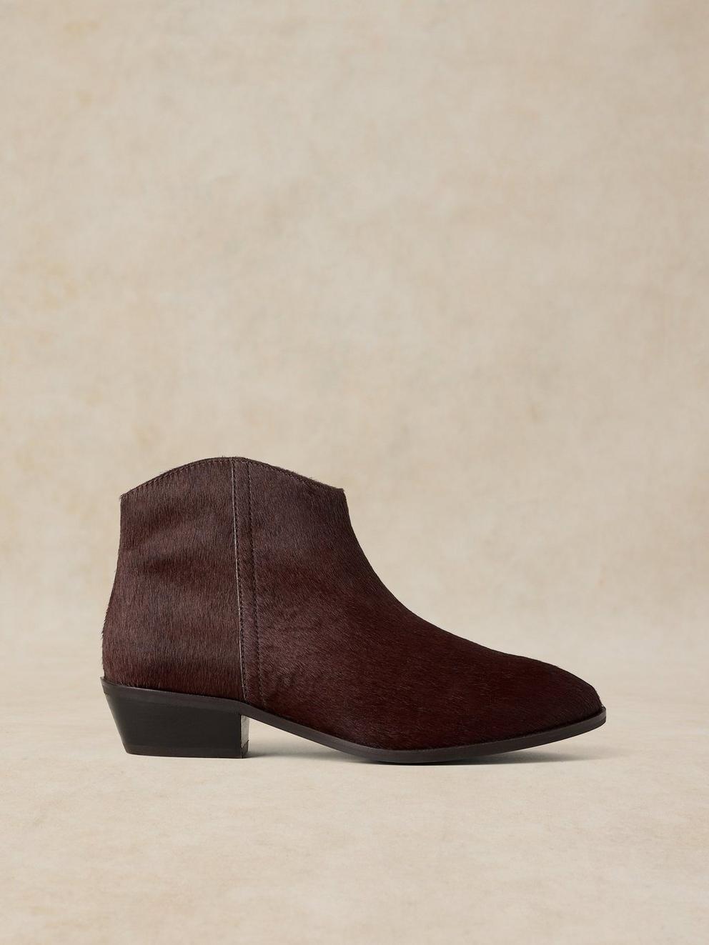 MAE LEATHER PONY ANKLE BOOT in DK BROWN - LIFESTYLE