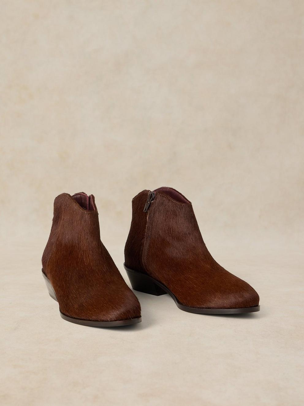 WIDE FIT ANIMAL ANKLE BOOT in DK BROWN - FLAT FRONT