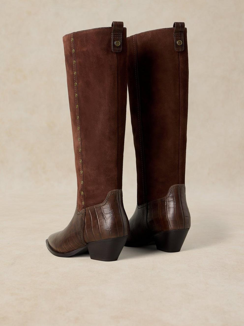 JANIE WESTERN KNEE HIGH BOOT in DK BROWN - FLAT BACK