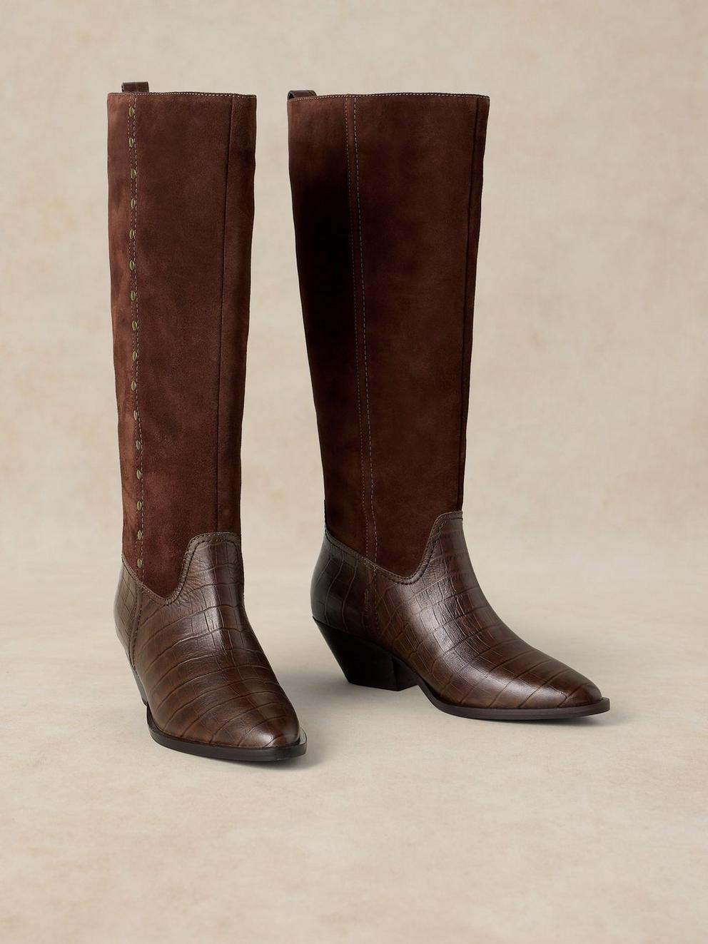 JANIE WESTERN KNEE HIGH BOOT in DK BROWN - FLAT FRONT