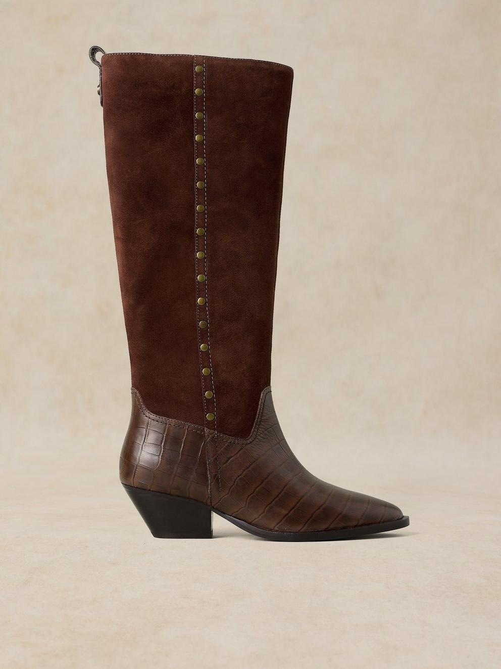 JANIE WESTERN KNEE HIGH BOOT in DK BROWN - LIFESTYLE