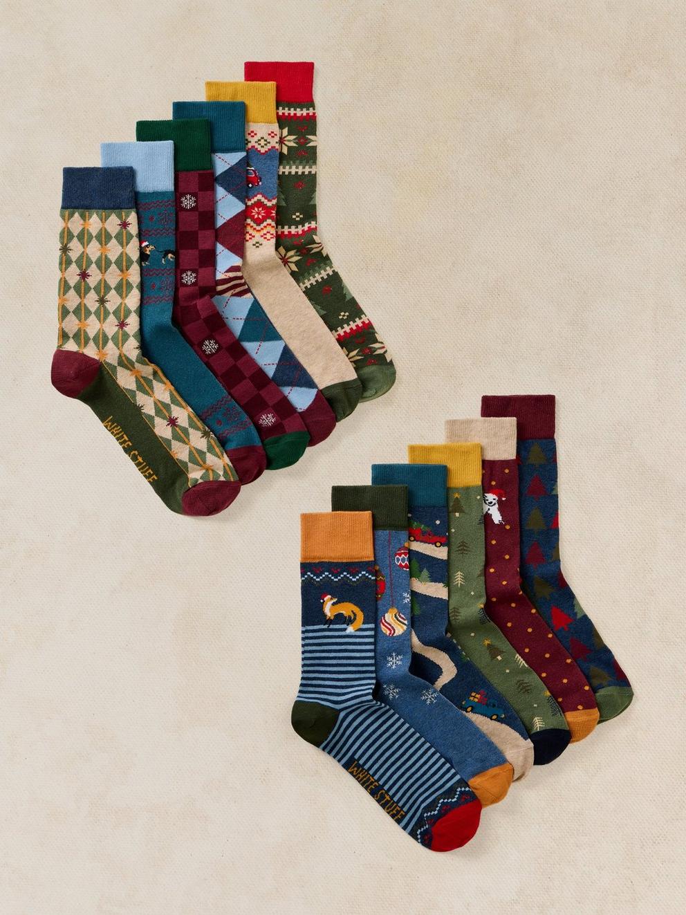 MENS ADVENT CALENDAR SOCKS in NAVY MULTI | White Stuff EU