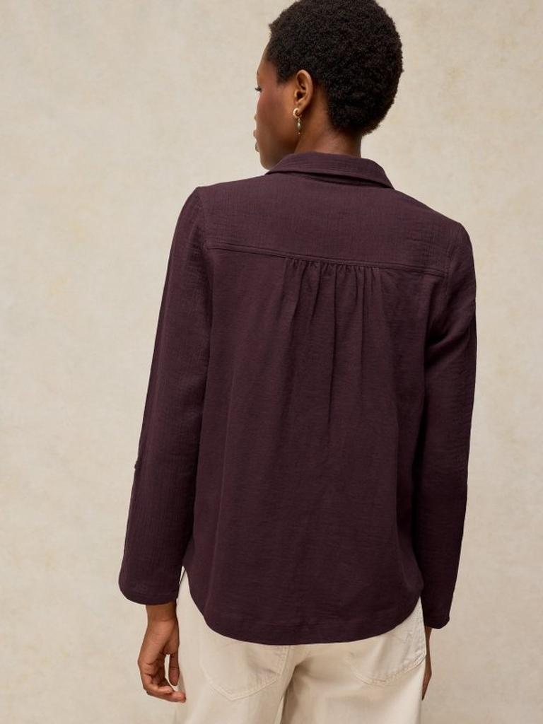 ANNIE DOUBLE CLOTH in DK BROWN - MODEL BACK