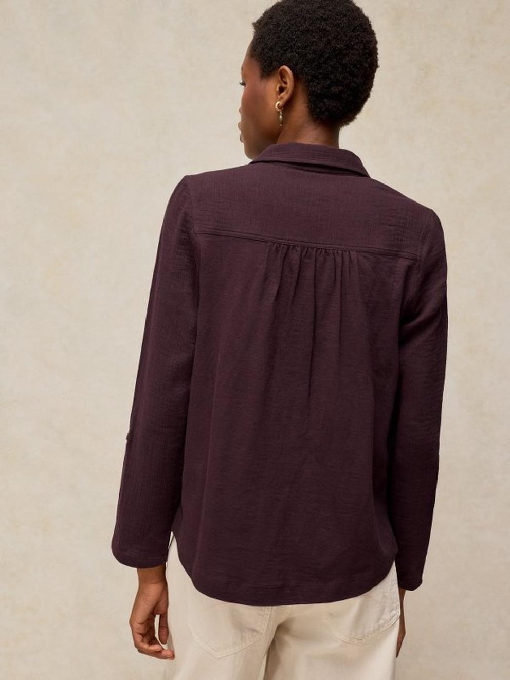 ANNIE DOUBLE CLOTH in DK BROWN - MODEL BACK