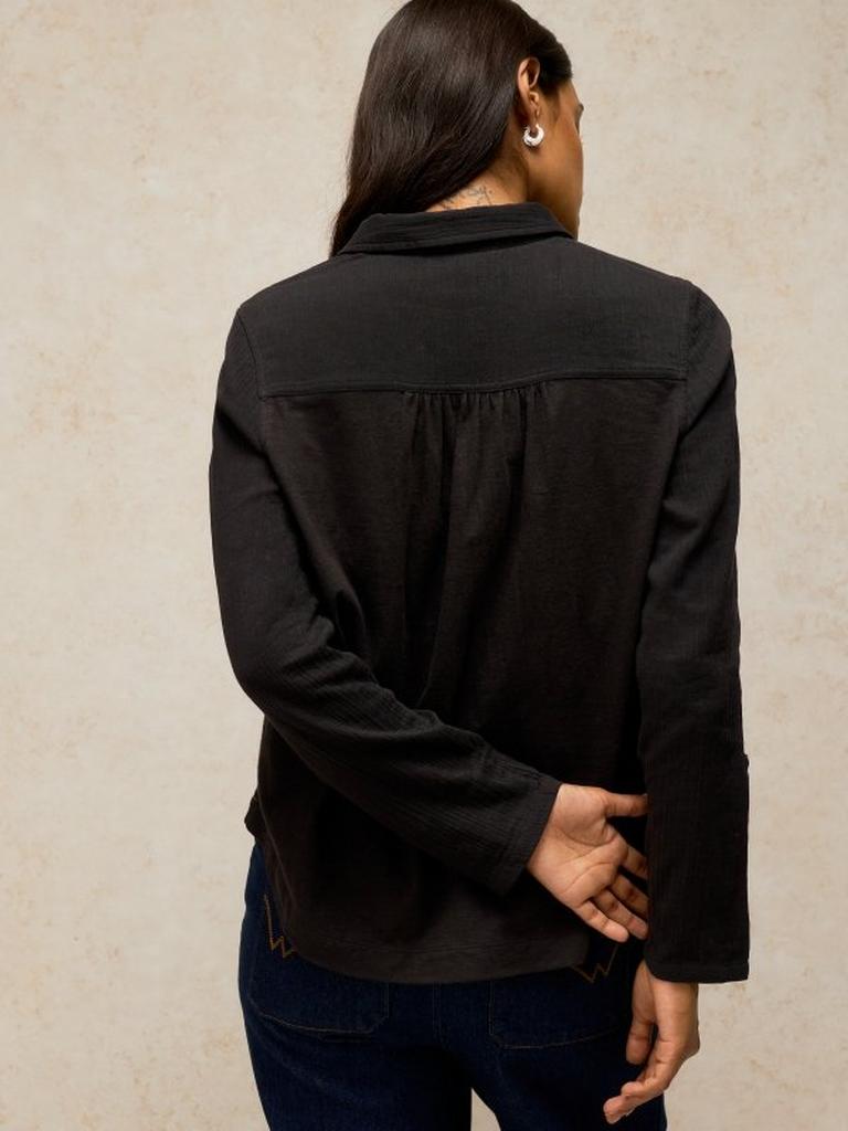 ANNIE DOUBLE CLOTH in PURE BLK - MODEL BACK