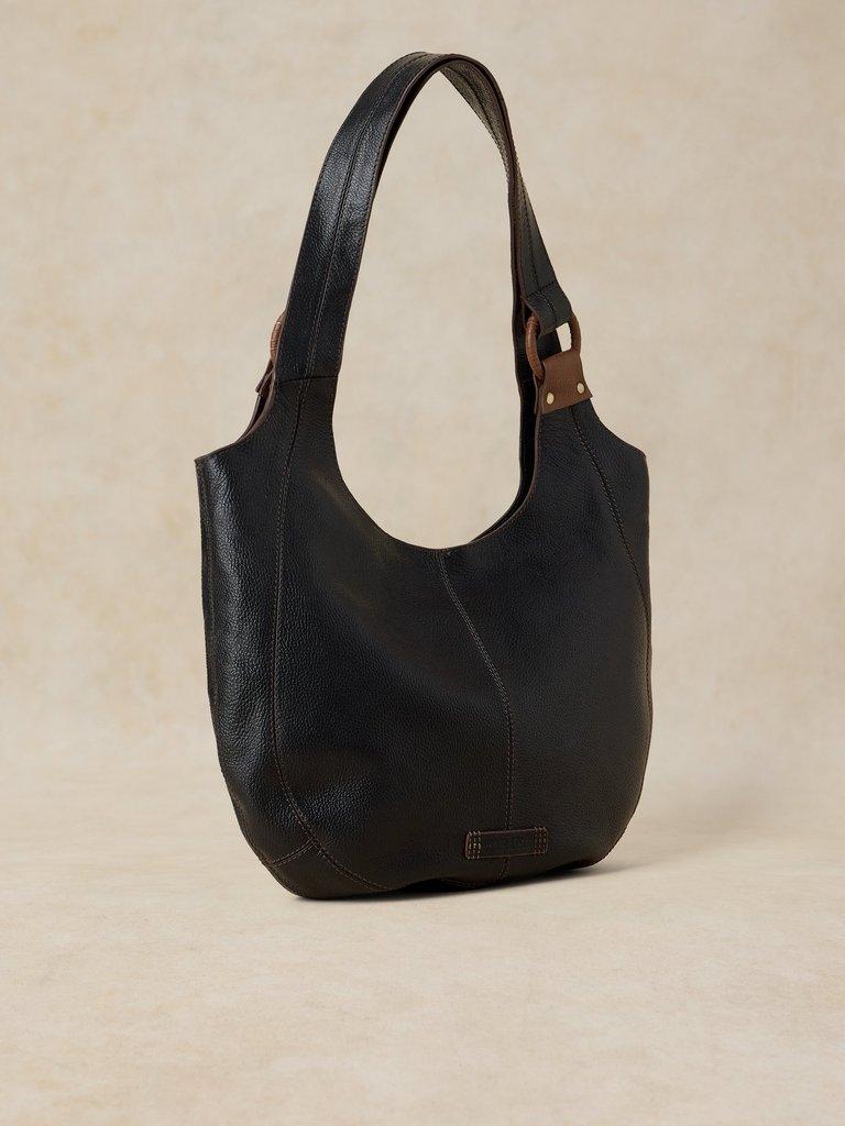 SAFFY LEATHER SHOULDER BAG in PURE BLK - FLAT BACK