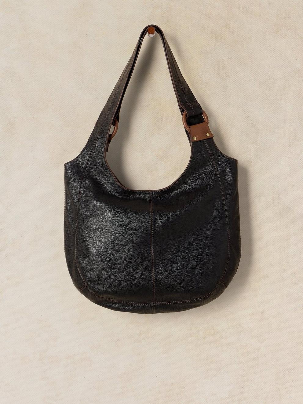 SAFFY LEATHER SHOULDER BAG in PURE BLK - FLAT FRONT