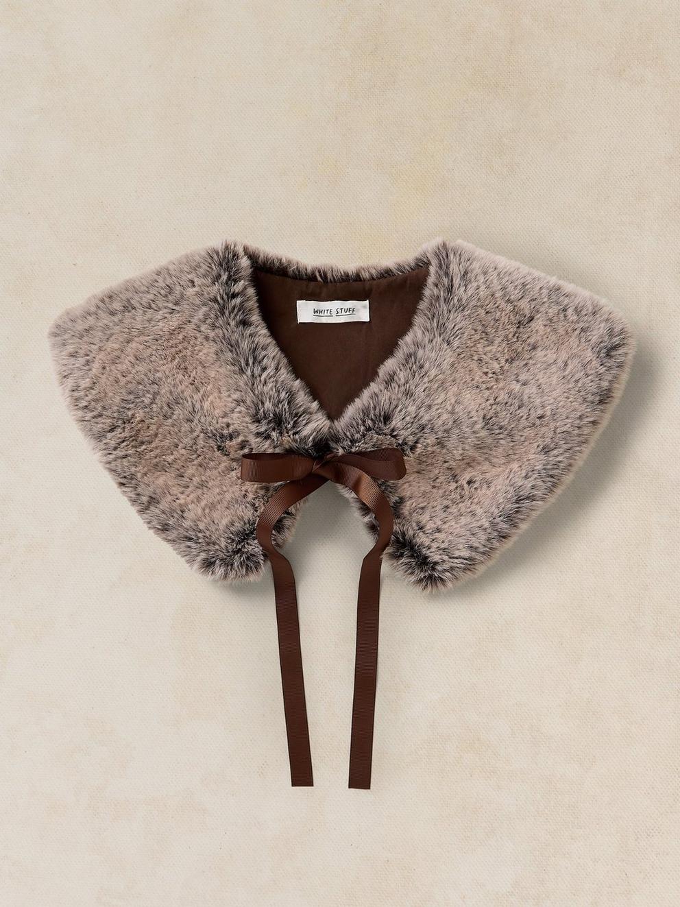 FAUX FUR COLLAR  in BROWN MLT - FLAT FRONT