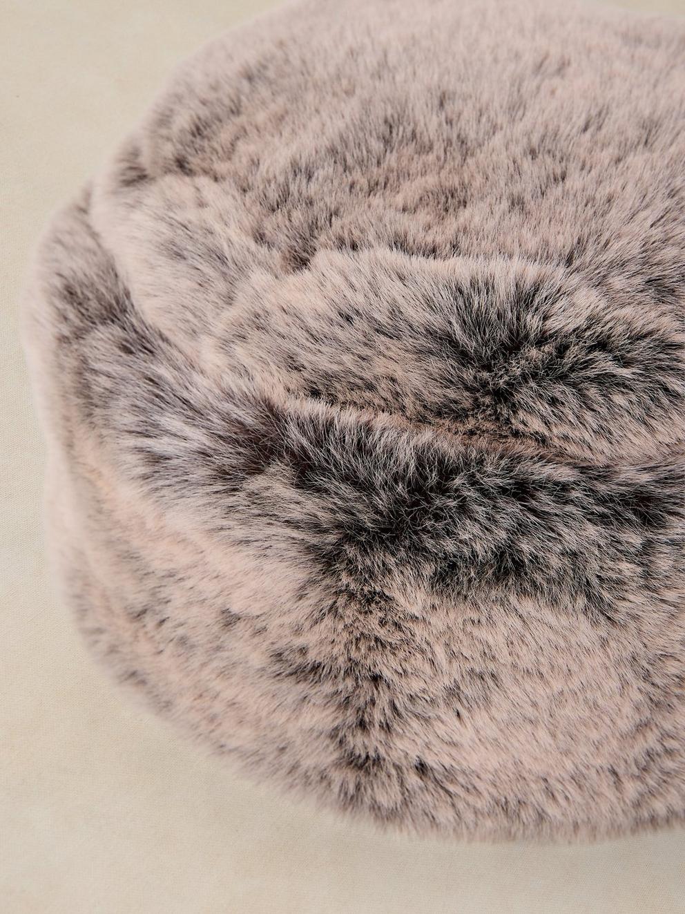 FAUX FUR HAT in BROWN MLT - FLAT DETAIL