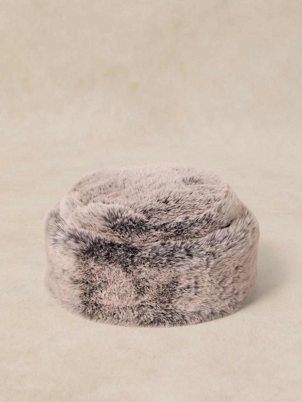 FAUX FUR HAT in BROWN MLT - FLAT FRONT
