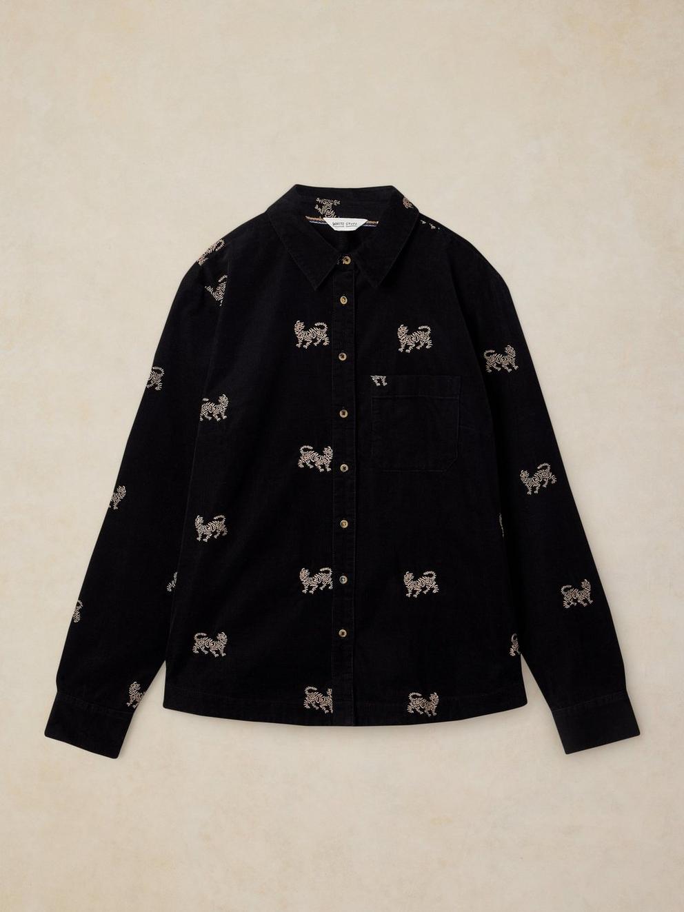 LIBBY EMBROIDERED CORD SHIRT in BLK MLT - FLAT FRONT