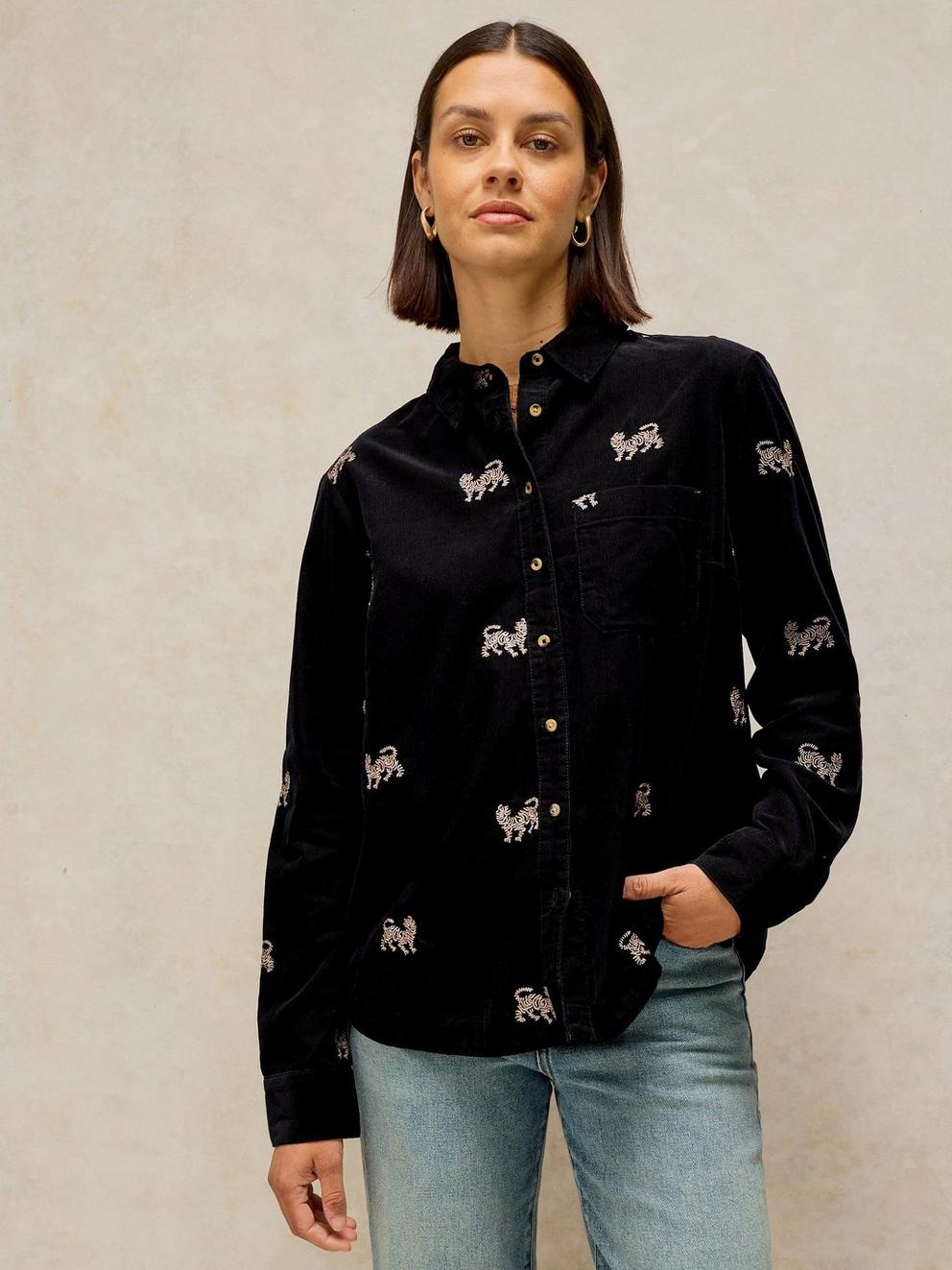 LIBBY EMBROIDERED CORD SHIRT in BLK MLT - LIFESTYLE