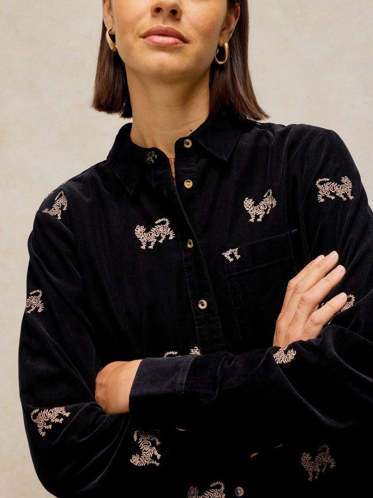 LIBBY EMBROIDERED CORD SHIRT in BLK MLT - MODEL DETAIL