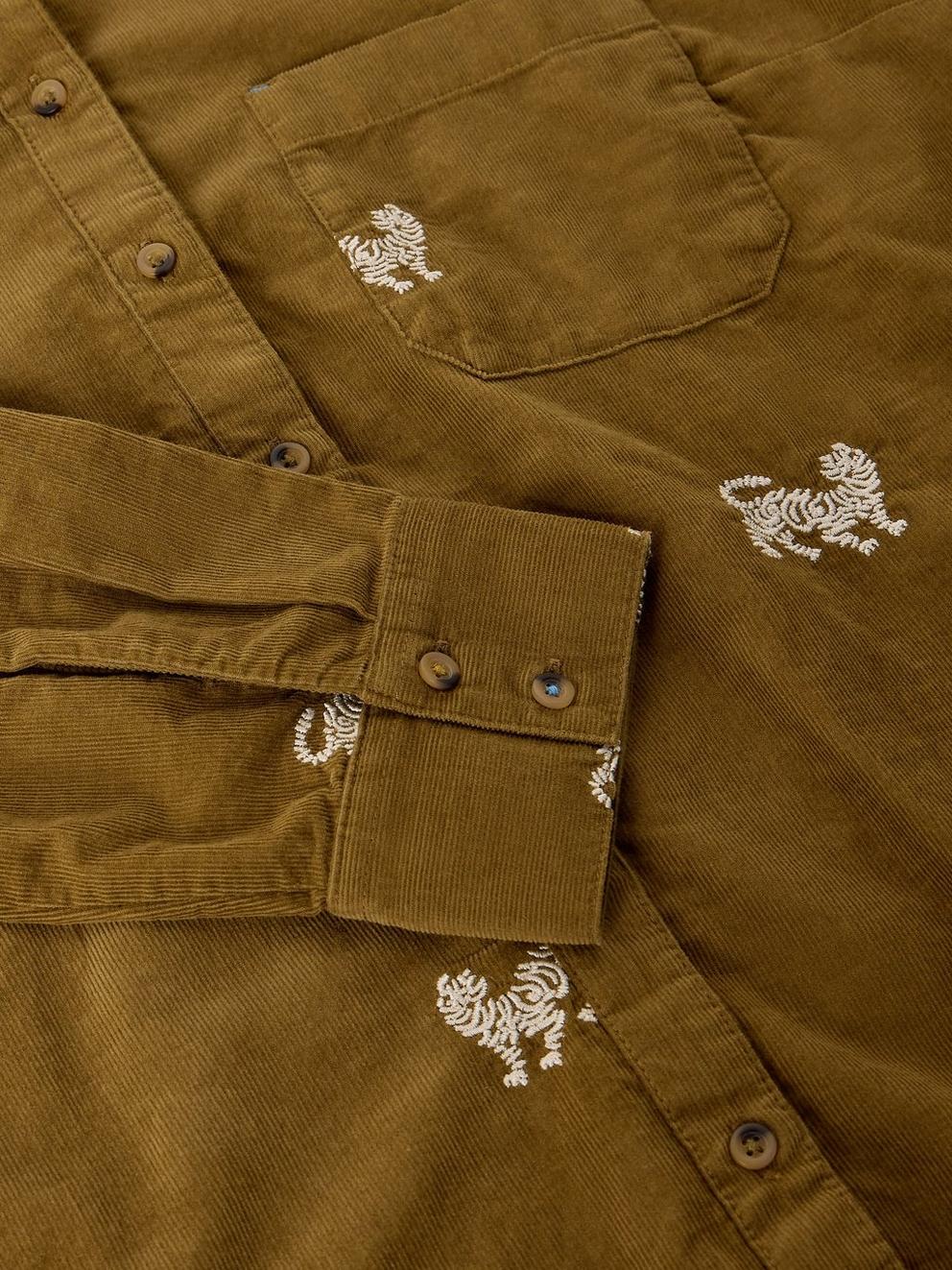 LIBBY EMBROIDERED CORD SHIRT in KHAKI GRN - FLAT DETAIL
