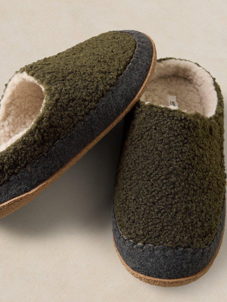 BORG MULE SLIPPER in GREEN MULTI | White Stuff