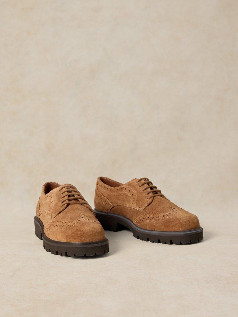 THALIA CHUNKY LEATHER BROGUE in MID TAN - FLAT FRONT