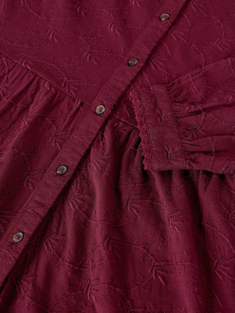 REEGAN EMBROIDERY JERSEY DRESS in PLUM PR - FLAT DETAIL