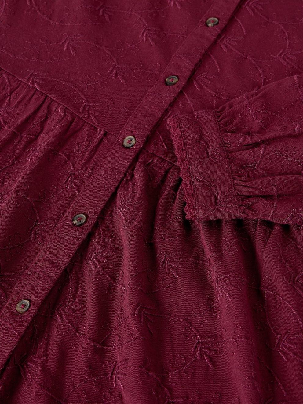 REEGAN EMBROIDERY JERSEY DRESS in PLUM PR - FLAT DETAIL